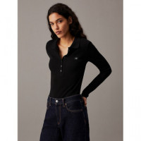 Woven Label Rib Polo Body Ck Black  CALVIN KLEIN