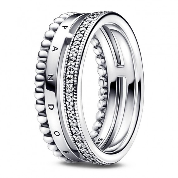 Anillo PANDORA Signature Logo Pavé y Cuentas 192312C01