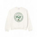 Jerséis y Sudaderas Sudadera LACOSTE Gráfica de Corte Holgado Blanco