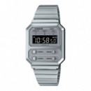 CASIO A100WE-7B Reloj Digital Unisex - Acero Plateado Estilo Retro - Botones Frontales y Luz Led