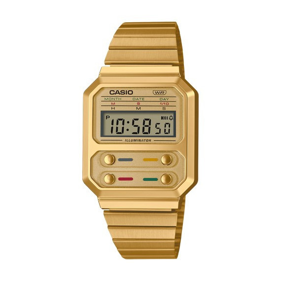 CASIO A100WEG-9A Reloj Digital Unisex - Dorado Retro con Botones Frontales - Estilo Vintage y Wr