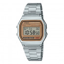 CASIO A158WEA-9 Reloj Digital Unisex - Acero Inoxidable con Carátula Champagne - Estilo Retro y Resistencia Al Agua