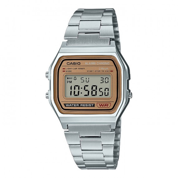 CASIO A158WEA-9 Reloj Digital Unisex - Acero Inoxidable con Carátula Champagne - Estilo Retro y Resistencia Al Agua