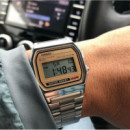 CASIO A158WEA-9 Reloj Digital Unisex - Acero Inoxidable con Carátula Champagne - Estilo Retro y Resistencia Al Agua