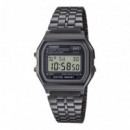 CASIO A158WETB-1A Reloj Digital Unisex - Acero Inoxidable Negro - Estilo Retro, Cronómetro y Resistencia Al Agua