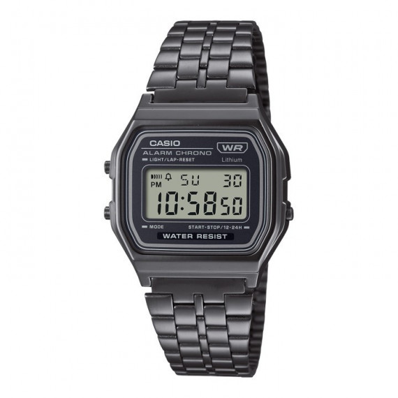 CASIO A158WETB-1A Reloj Digital Unisex - Acero Inoxidable Negro - Estilo Retro, Cronómetro y Resistencia Al Agua