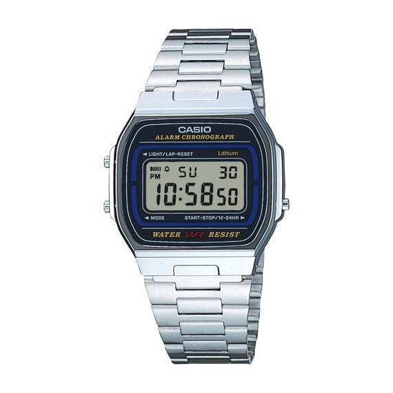 CASIO A164WA-1V Reloj Digital Retro Acero Inoxidable – Luz, Alarma, Crono, Wr