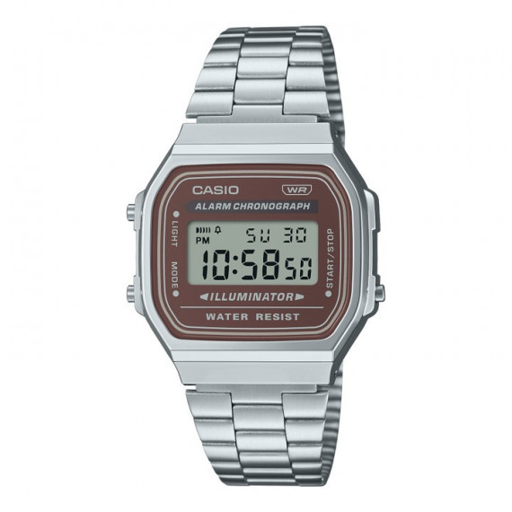 CASIO A168WA-5AY Reloj Digital Retro Unisex – Pulsera Metálica, Carátula Marrón, Luz, Cronómetro, Wr