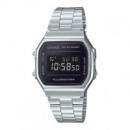 CASIO A168WEM-1 Reloj Digital Unisex – Esfera Negra, Correa de Acero Inoxidable, Diseño Retro, Resistente Al Agua