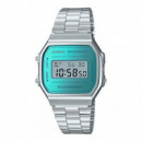 CASIO A168WEM-2 Reloj Digital Unisex – Esfera Azul Turquesa, Correa de Acero Inoxidable, Estilo Retro, Wr