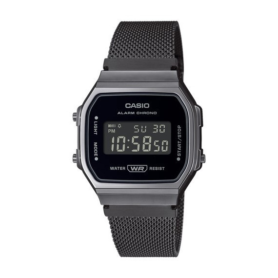 CASIO A168WEMB-1B Reloj Digital Unisex – Estilo Retro, Correa de Malla Negra, Pantalla Negativa, Wr