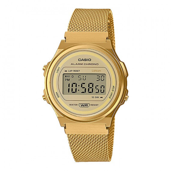 CASIO A171WEMG-9A Reloj Digital Vintage Unisex – Dorado, Correa de Malla Metálica, Estilo Retro, Wr