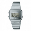 CASIO A700WEV-7A Reloj Digital Retro Plateado – Caja Ultrafina, Correa de Acero Inoxidable, Wr