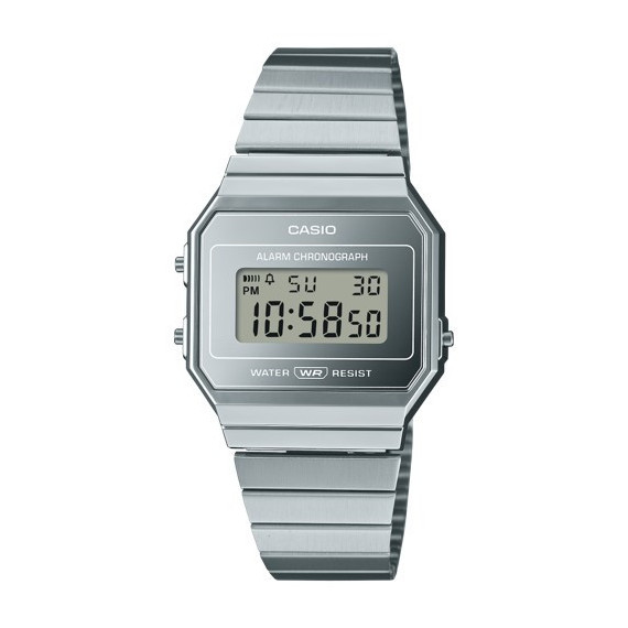 CASIO A700WEV-7A Reloj Digital Retro Plateado – Caja Ultrafina, Correa de Acero Inoxidable, Wr