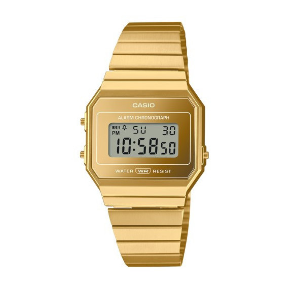 CASIO A700WEVG-9A Reloj Digital Retro Dorado – Caja Ultrafina, Correa de Acero Inoxidable, Wr