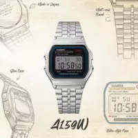CASIO A159WA-N1 Reloj Digital Unisex - Esfera Negra - Correa de Acero Inoxidable