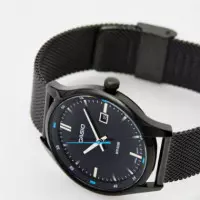 Reloj CASIO MTP-E710MB-1AV para Hombre, Analógico, 50M Wr, Acero Inoxidable, Malla Negra, Fecha