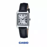 Reloj CASIO LTP-B150L-7B1 para Mujer, Analógico, Correa de Piel Negra, Esfera Blanca con Números Romanos, Resistente Al Agua
