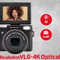 AGFAPHOTO - Vlogging Kit: Cámara VLG-4K 5X Zoom, Trípode Powerbank, Mando y Micrófono