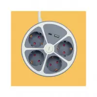 TM ELECTRON Base Redonda Multiple de 4 Enchufes + Puerto USB y Tipo C 1.5MTRS Gris TMUAD554CB