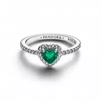 Pandora Anillo Corazón Elevado Verde 198421C07