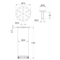 Pata Cromado Mate - Ř50 X 150 Mm - Modelo 5