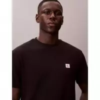 SS WAFFLE WOVEN LABEL CREWNK TEE BLACK