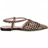 sin Talon Trenzado Piel Negro+beige  PRETTY BALLERINAS