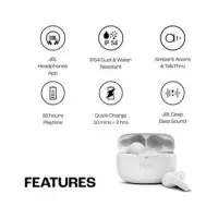 JBL Auricular BLUETOOTH Wave Beam Blanc con Estuche de Carga ,control por Voz,resistente Al Agua 32H