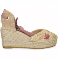 Alpargata Cuña Yute Flores Rafia Beige  ALHAMAS