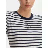 Ss Cn Striped Mini 4G Logo Tee Blackened  GUESS
