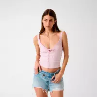 Top de Encaje de Punto Acanalado  GUESS