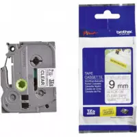 Cinta BROTHER P-touch Laminada Superadhesiva Negro sobre Transparente 9MM 8M (TZS121)