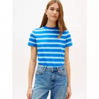TH SCRIPT REG C-NK SS TEE PREPPY STRIPE