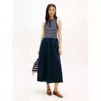Gold Button Poplin Mix Dress Breton Stri  TOMMY HILFIGER