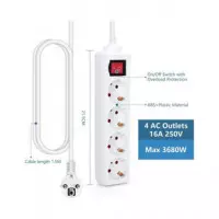 AIGOSTAR Regleta 4 Enchufes con Interruptor Blanco 1.5MTRS Cable