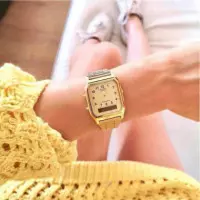 CASIO AQ-230G-9B Reloj Doble Hora Dorado Hombre Vintage Clásico Analógico-digital Wr