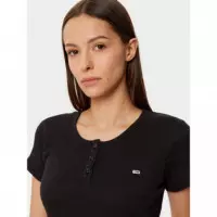 TJW SLIM BUTTON RIB C-NECK SS BLACK