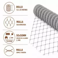 Malla Simple Torsion Galvanizada 50X50X2.1MM 2X25M DONNA GARDEN