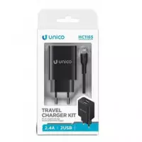 UNICO Cargador Red 2xUsb+Cable Datos Lightning HC1165 Negro 2.4A fireproof material