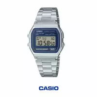CASIO A158WEA-2 Reloj Digital Unisex – Estilo Vintage con Marco Azul – Correa de Acero Inoxidable y Cronómetro - A158WEA-2