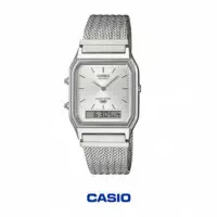 CASIO AQ-230EM-7A Reloj Analógico-digital Unisex – Esfera Plateada con Correa de Malla