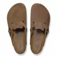 Calzado Zuecos BIRKENSTOCK Boston Suede Leather Dark Tea Tonal Plantilla Blanda