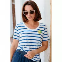 SUGARHILL BRIGHTON Camisetas Mujer Camiseta Sugarhill Sylvie Off White/blue, Stripes & Lemon