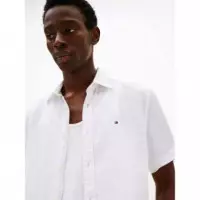 Pigment Dyed Linen Rf Shirt S/s Optic Wh  TOMMY HILFIGER