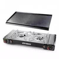 Pack Cocina Gas Portatil con Plancha Doble + 4 Cartuchos Gas AIRMEC