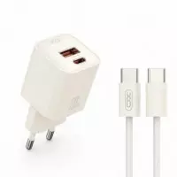 Cargador Rápido Usb-c Pd 20W L147 con Usb-a + Cable Usb-c Beige XO