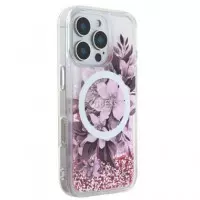 GUESS Carcasa Magsafe Liquid Glitter Flower Iphone 16 Pro Rosa