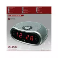 SAMI Radio Reloj Despertador Digital RS-4539 Plata Dual Alarma, Entrada Auricular Con Alimentador