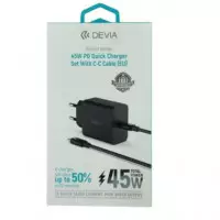DEVIA Cargador Red Tipo C+ Cable Datos Tipo C M/m 45W Negro